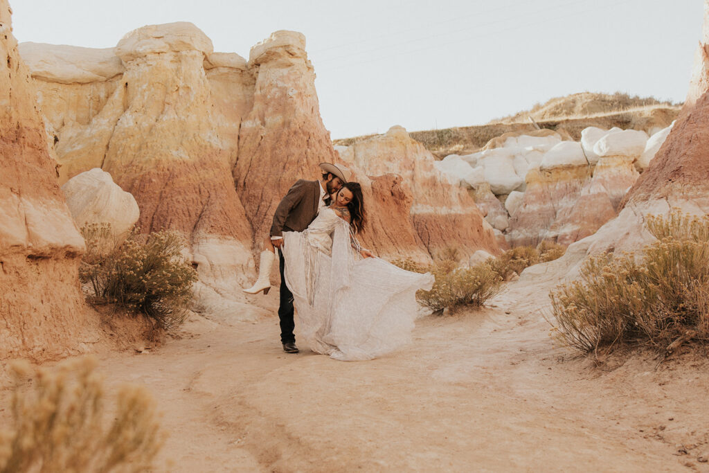 Andrew & Chelsey's Beautiful Boho Elopement in Paint Mines, Colorado