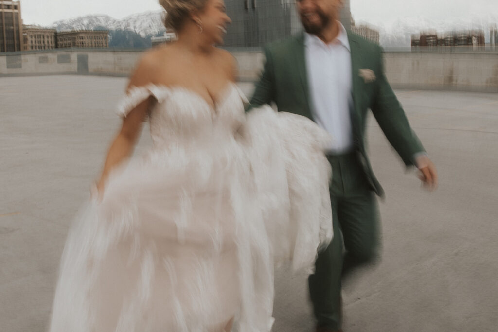 bride and groom posing for a first look photoshoot