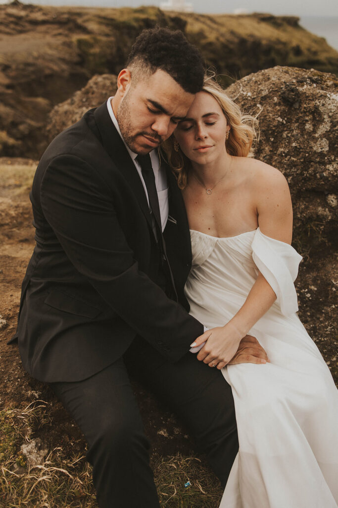 couple posing for their elopement photos in iceland
