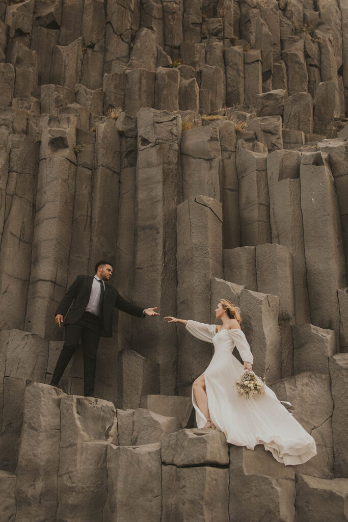 couple posing for their elopement photos in iceland
