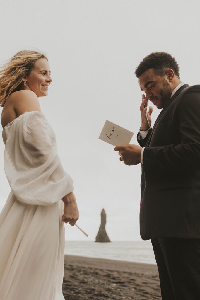 couple posing for their elopement photos in iceland
