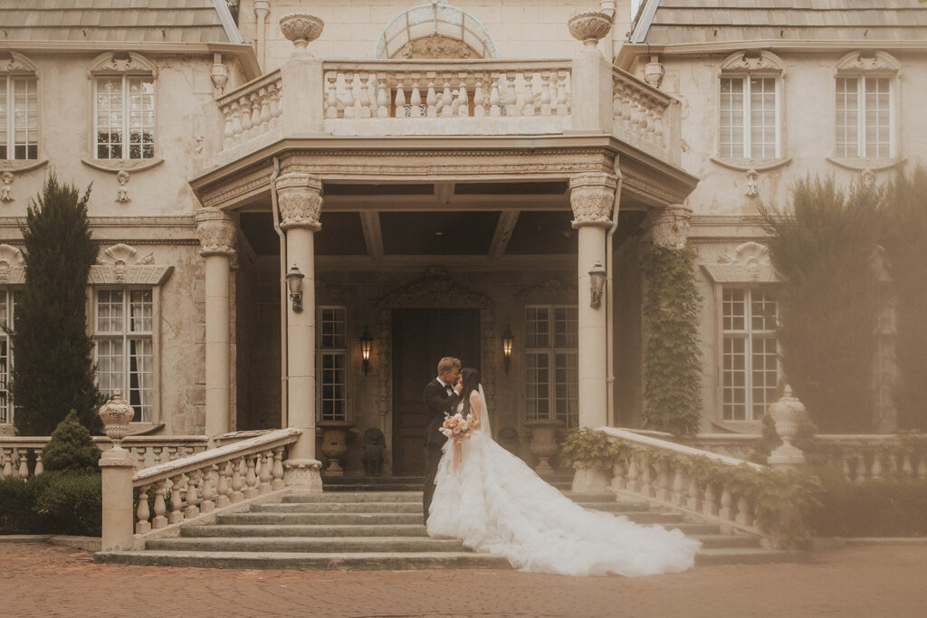 couple posing for their wedding portraits - la caille in utah