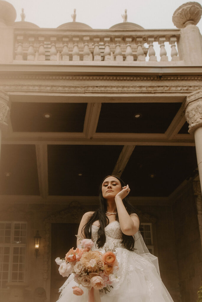 couple posing for their wedding portraits - la caille in utah
