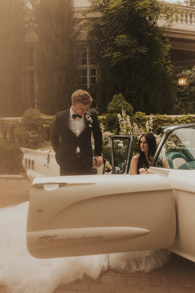 couple posing for their wedding portraits - la caille in utah

