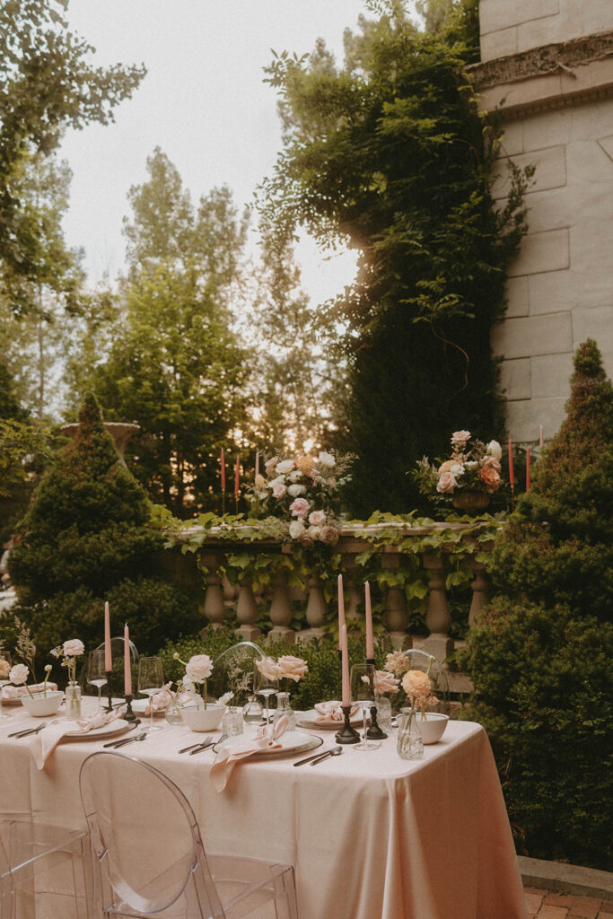 bride and groom posing in utah at la caille for their wedding portraits