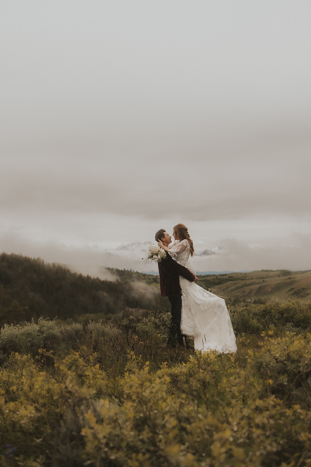 couple having a morning elopement in grand teton national park