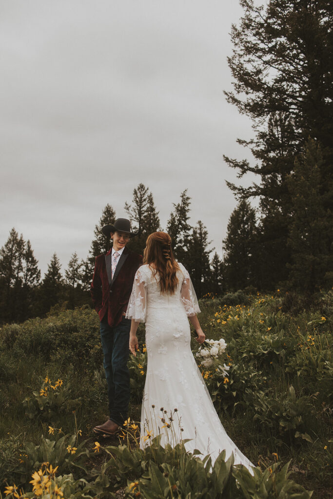 couple posing for their elopement photos in grand teton national park