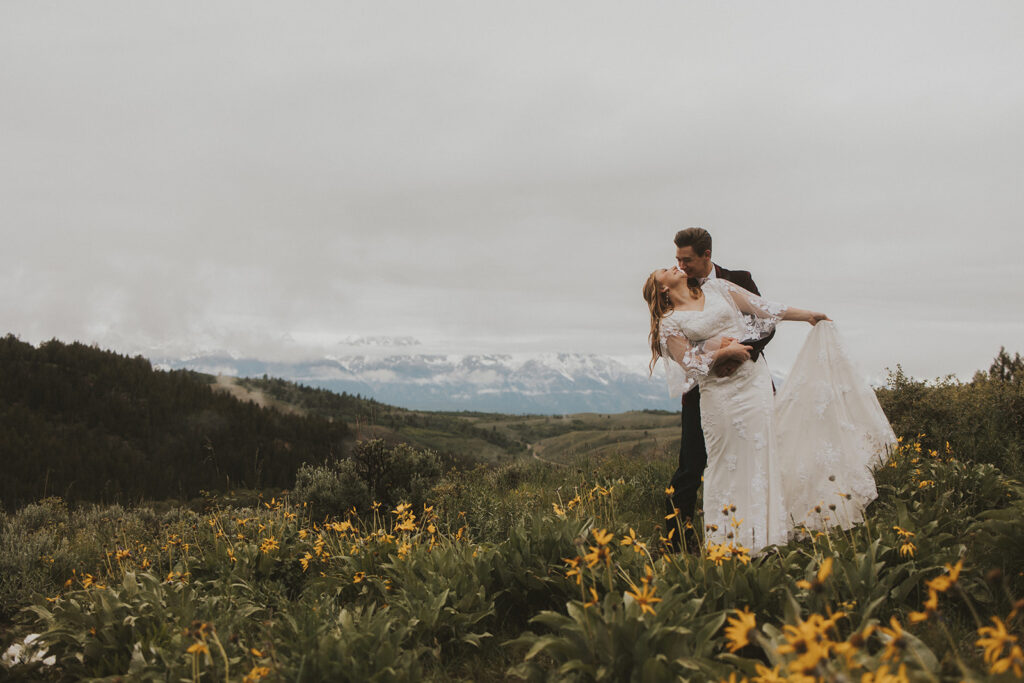 couple having a morning elopement in grand teton national park
