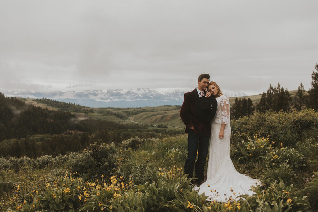 couple having a morning elopement in grand teton national park
