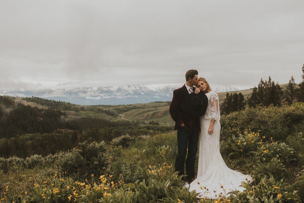 couple having a morning elopement in grand teton national park
