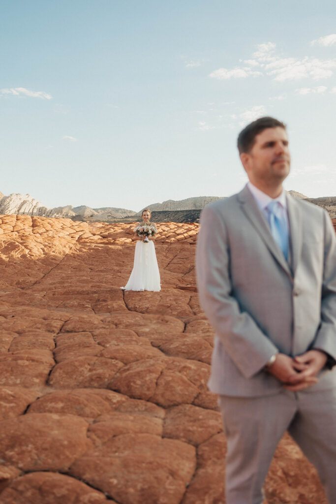bride and groom in utah posing for their adventure wedding photos
