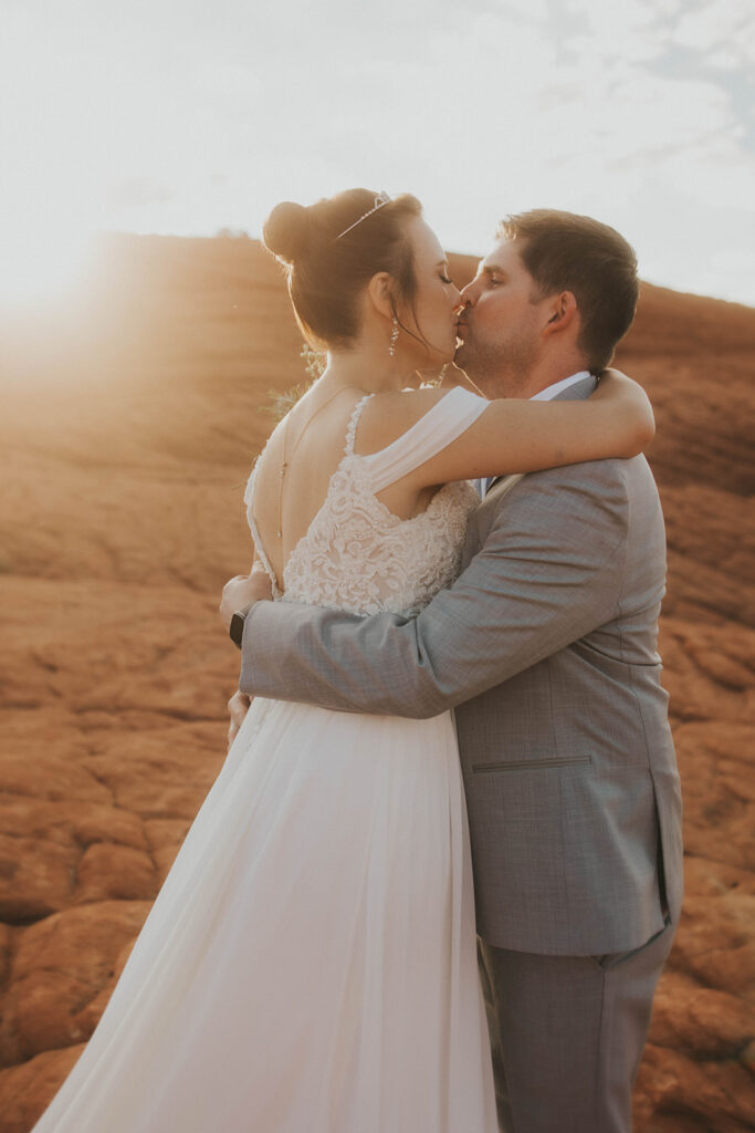 newlyweds posing in utah for their elopement photos
