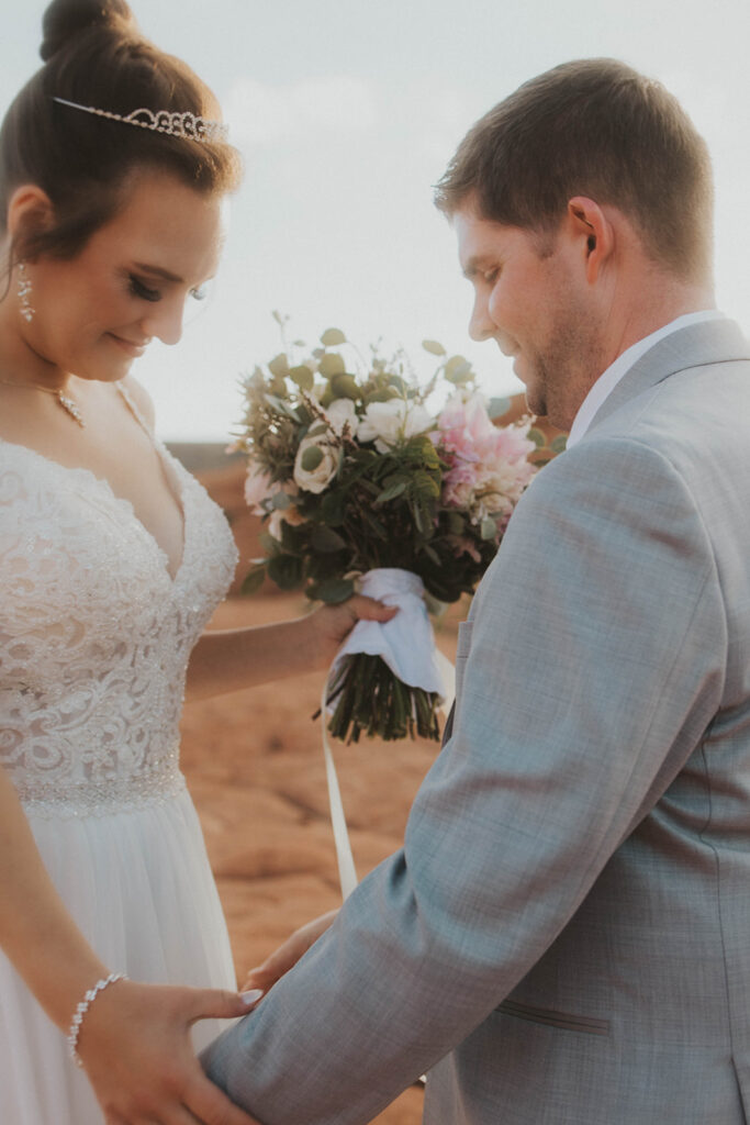 newlyweds posing in utah for their elopement photos
