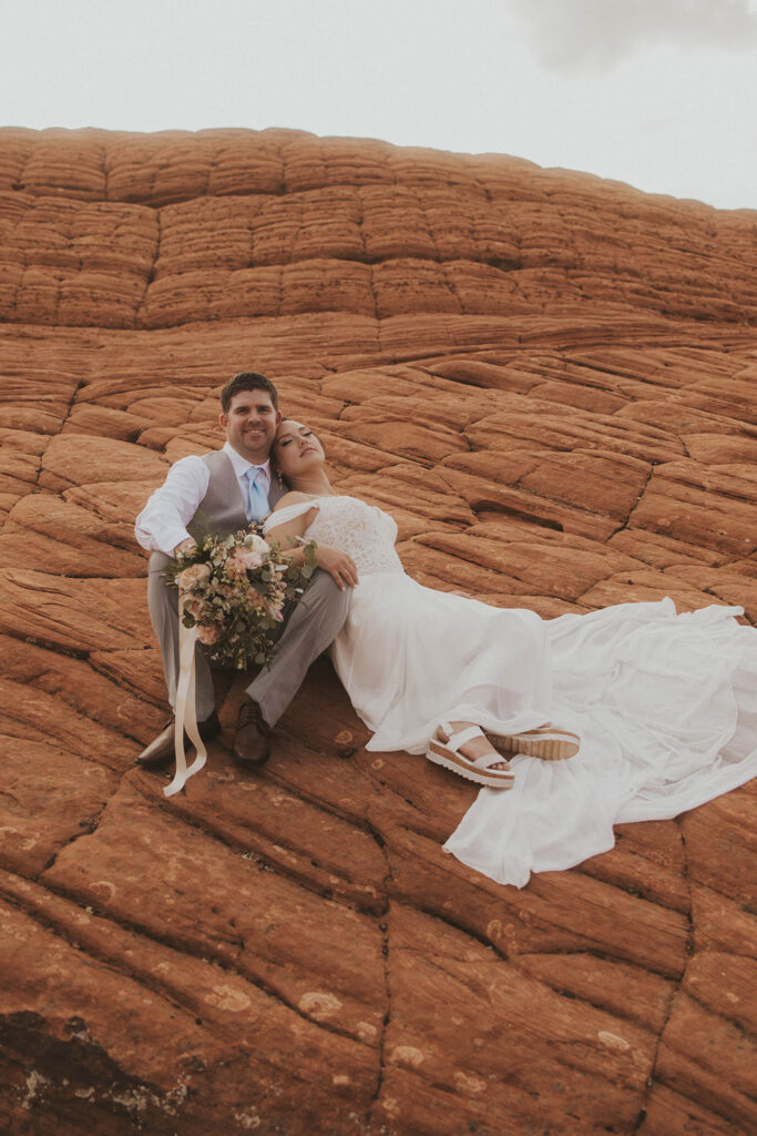 newlyweds posing in utah for their elopement photos
