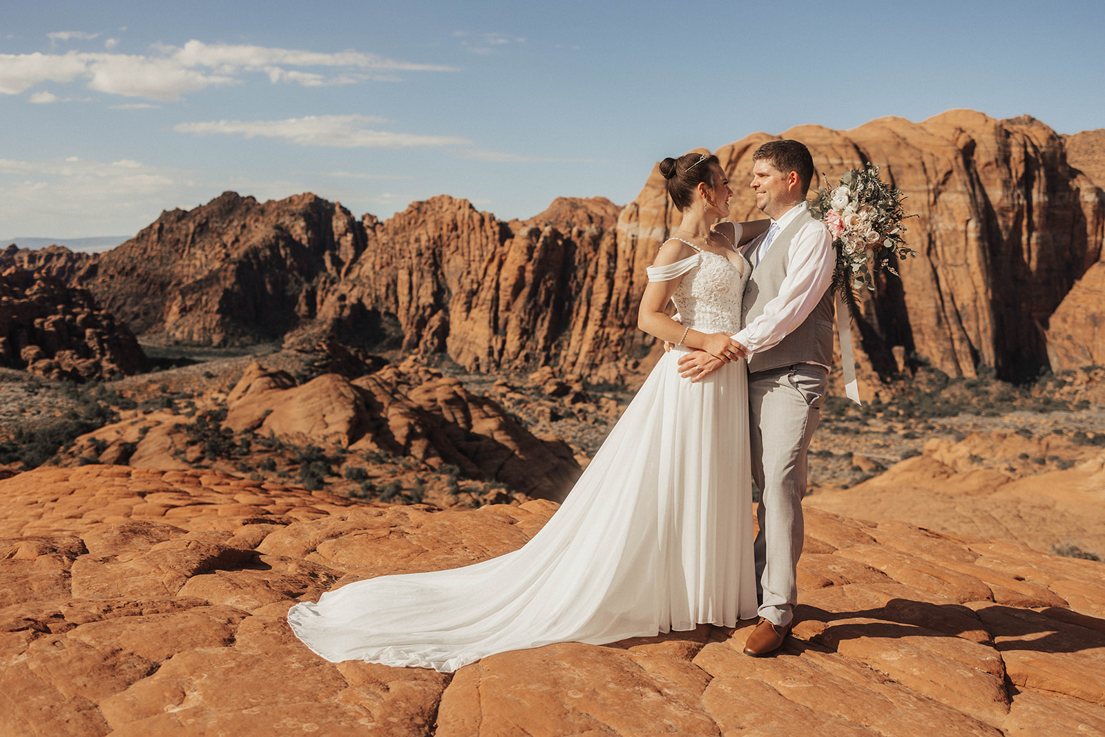 newlyweds posing in utah for their elopement photos