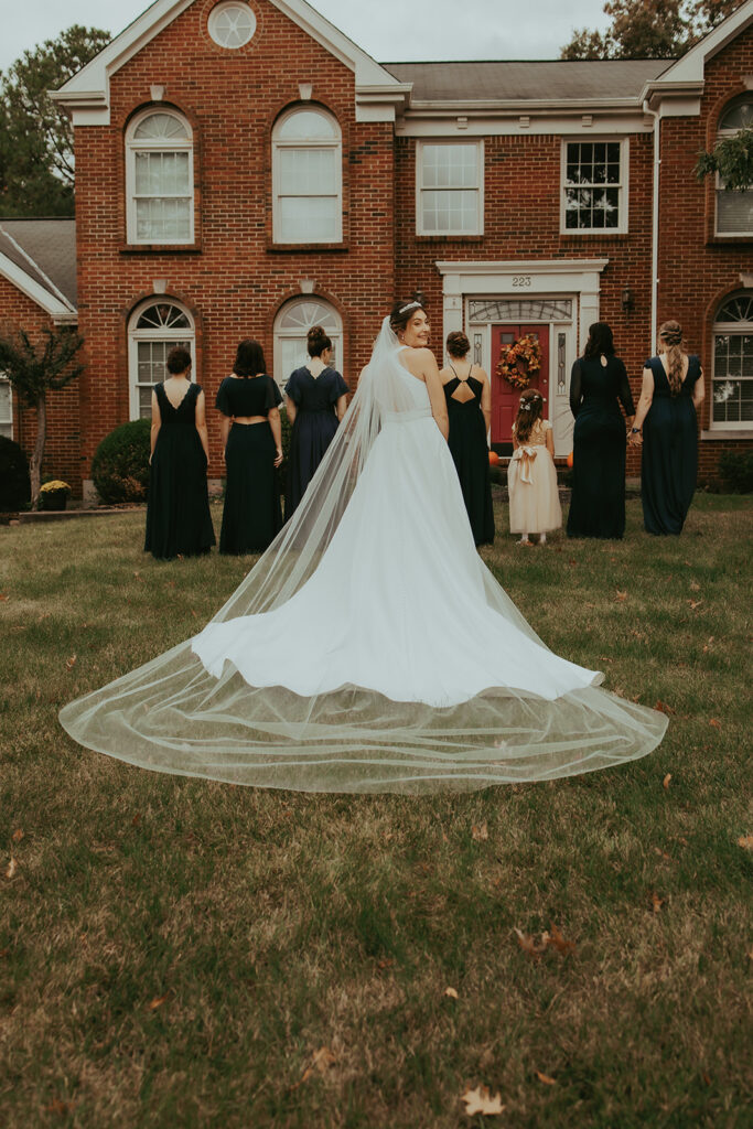 bridal party posing