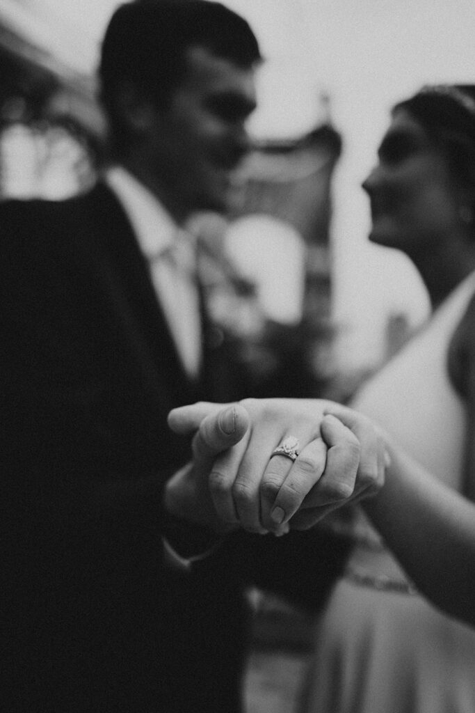 couple posing for wedding photos