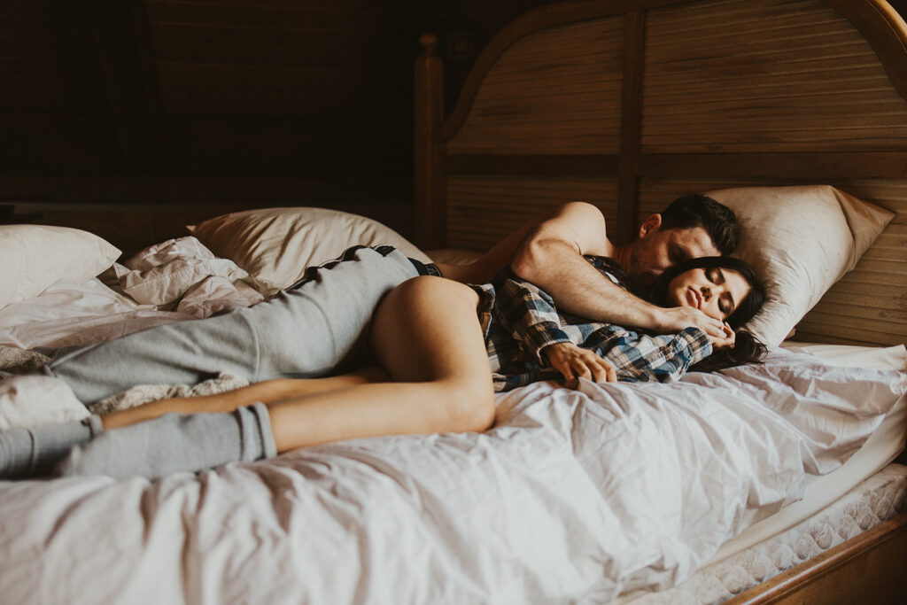 couple photoshoot at home at a cozy and intimate cabin in Jackson, WY