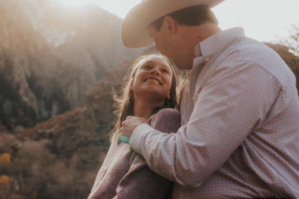 gorgeous couple looking at each other during their engagement session