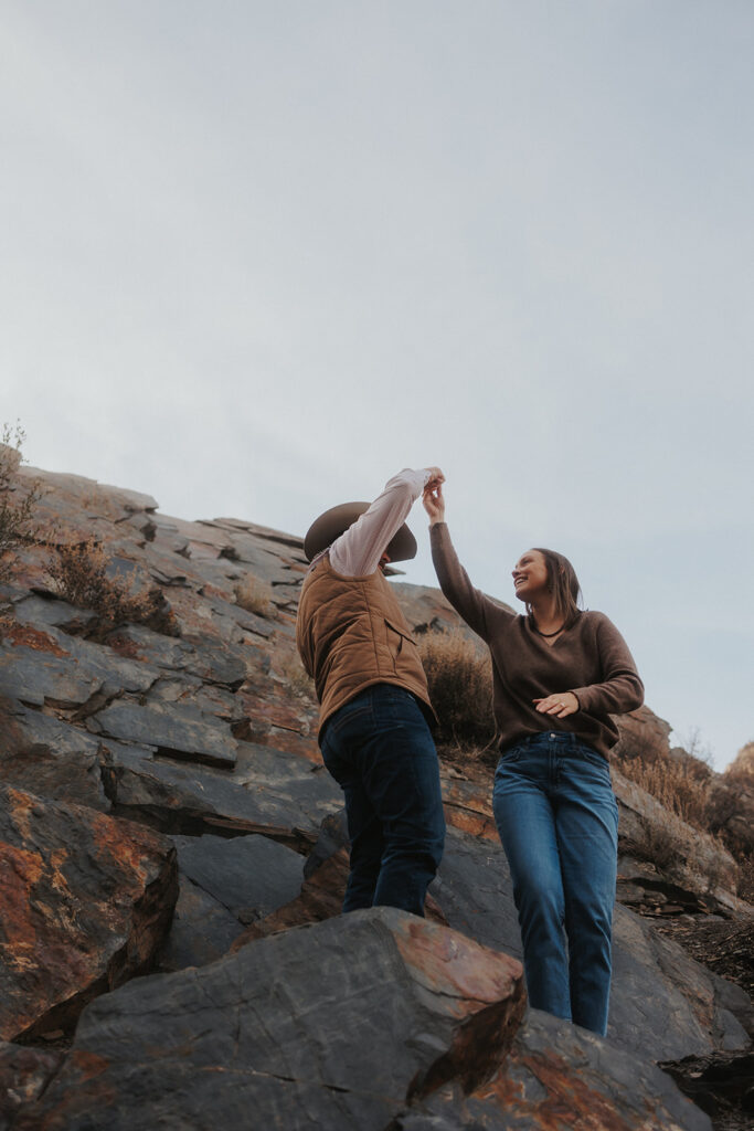 beautiful couple dancing during their engagement session