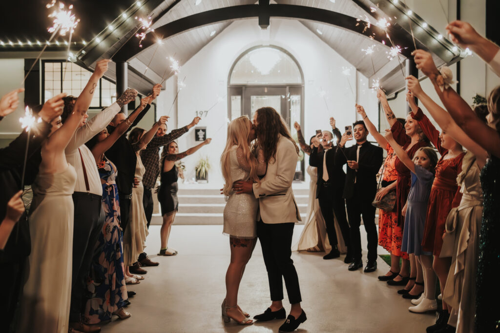 Bride and Groom leaving the chapel after their intimate wedding