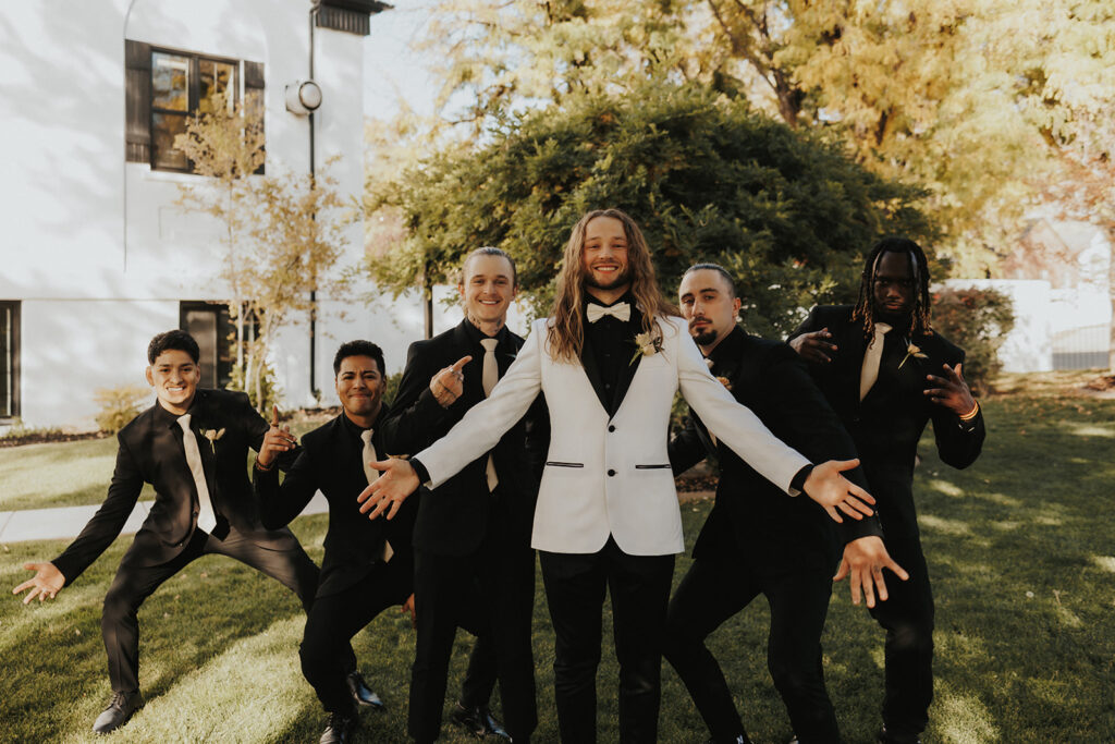 Groom and Groomsmen funny picture before the ceremony