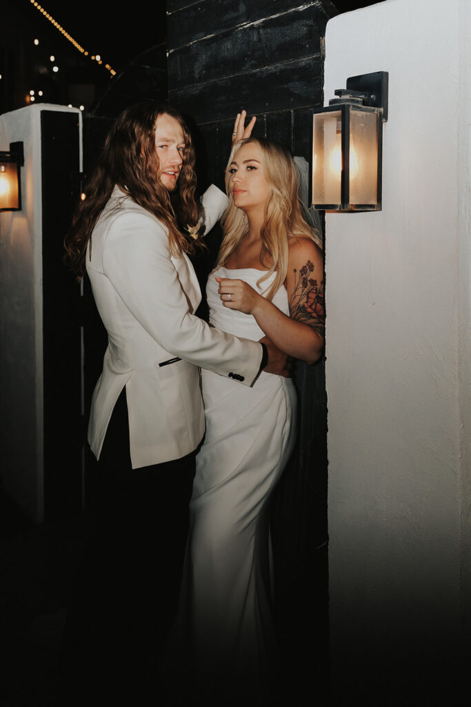 Bride and Groom hugging each other at their intimate wedding 