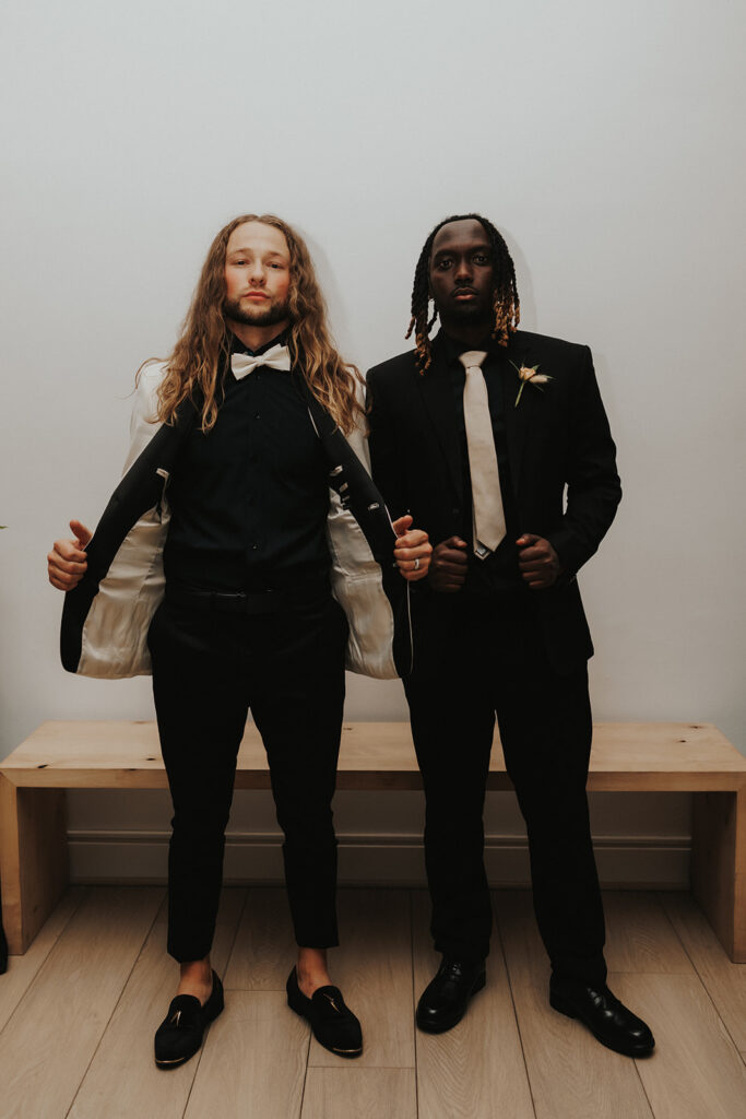 groom and his friend at the reception