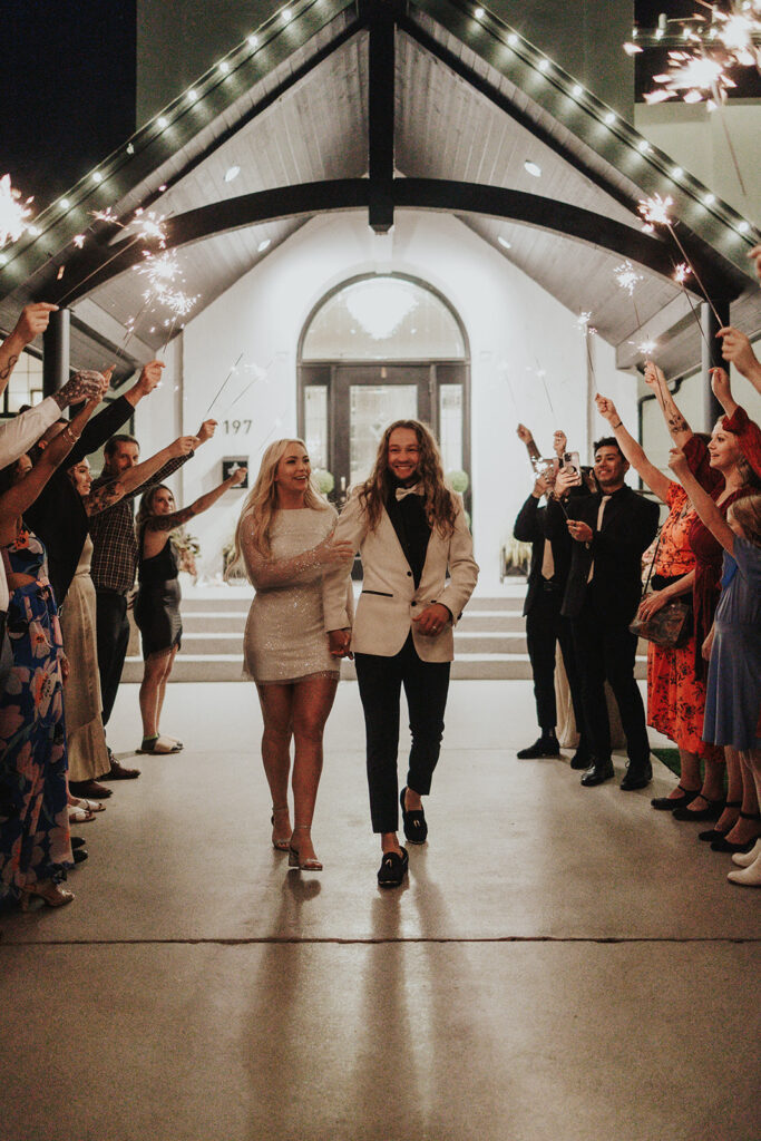 couple leaving their wedding