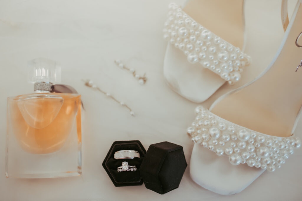 bridal details shoes perfume ring jewlery