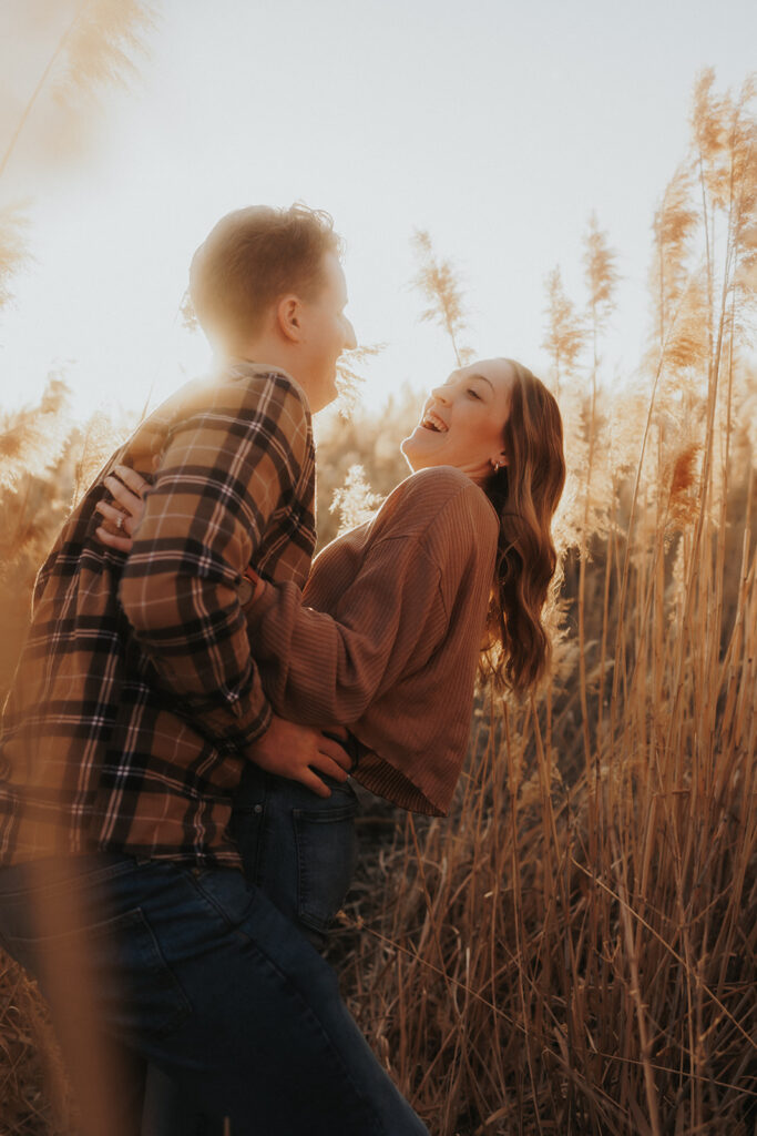 candid picture of the couple at their engagement session