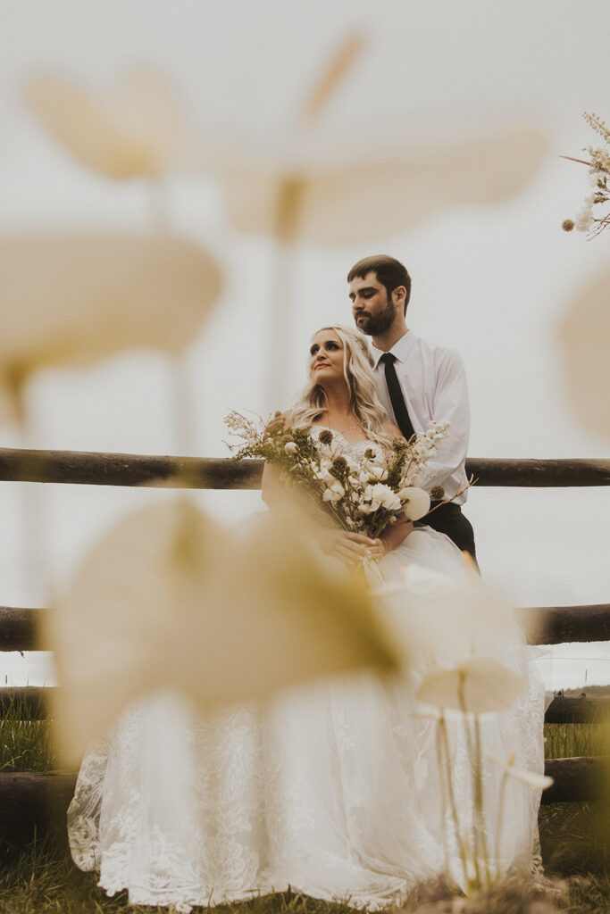 bride and groom at their western wedding 