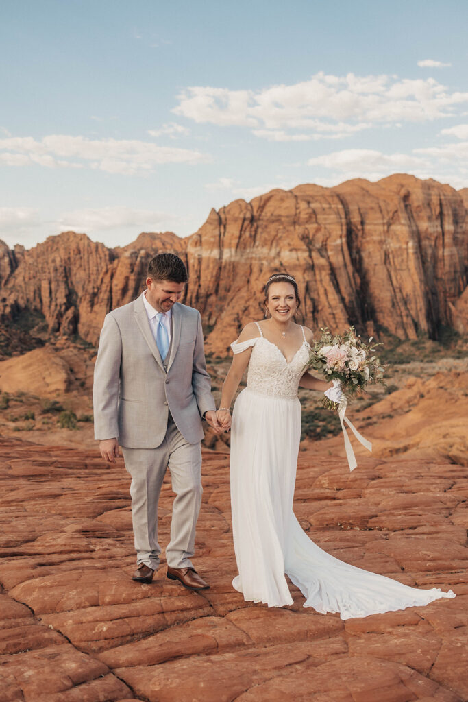 happy couple at their elopement in utah 