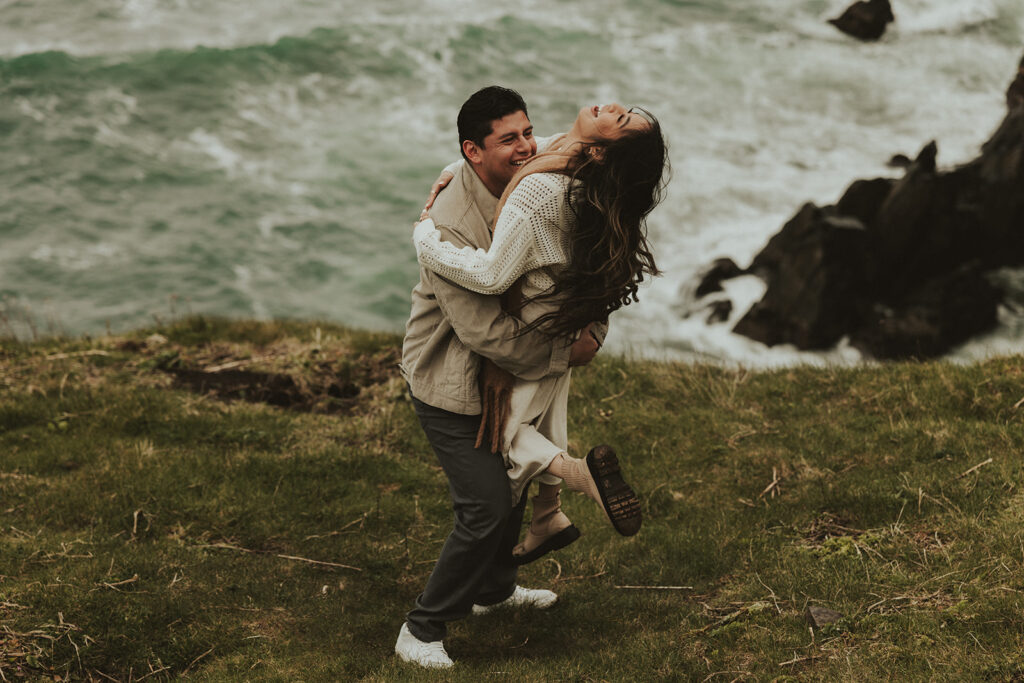 happy couple smiling during their photoshoot 
