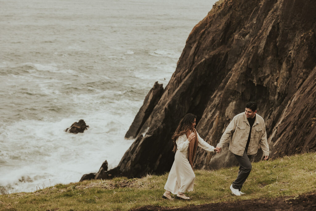 couple walking around during their photoshoot 