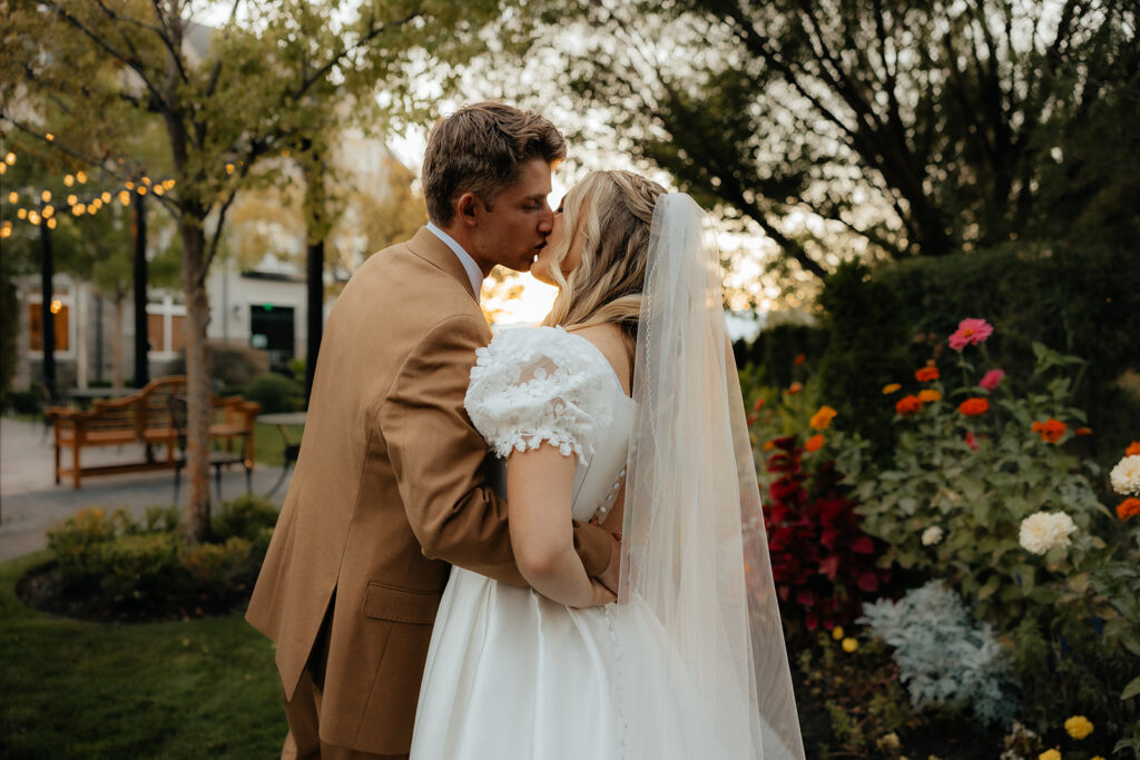 cute couple kissing after the ceremony 