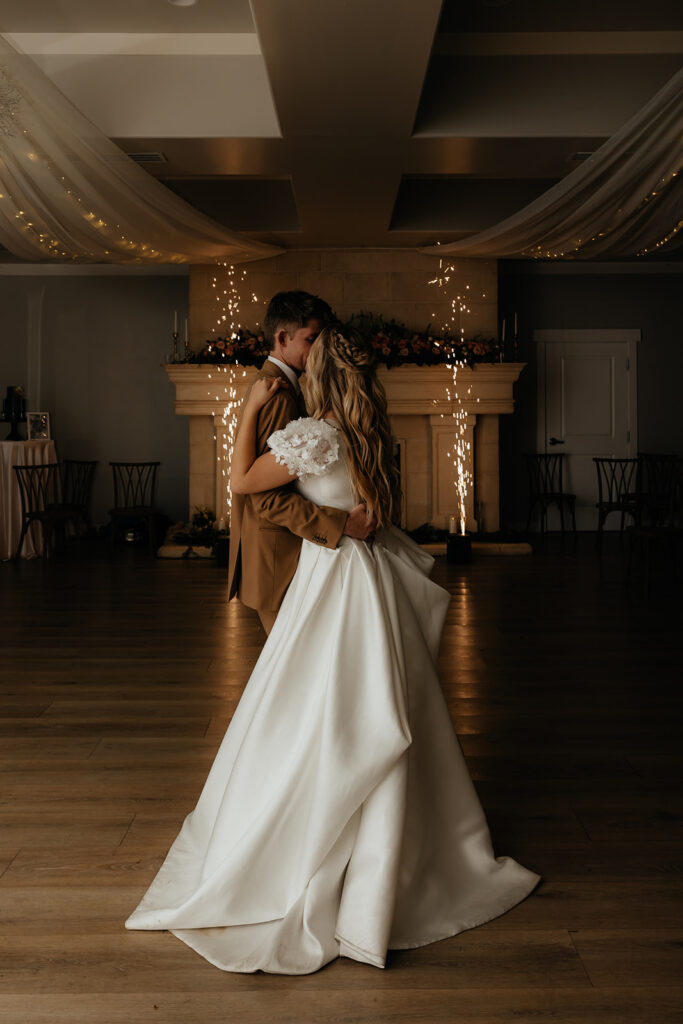 couple dancing at their reception party