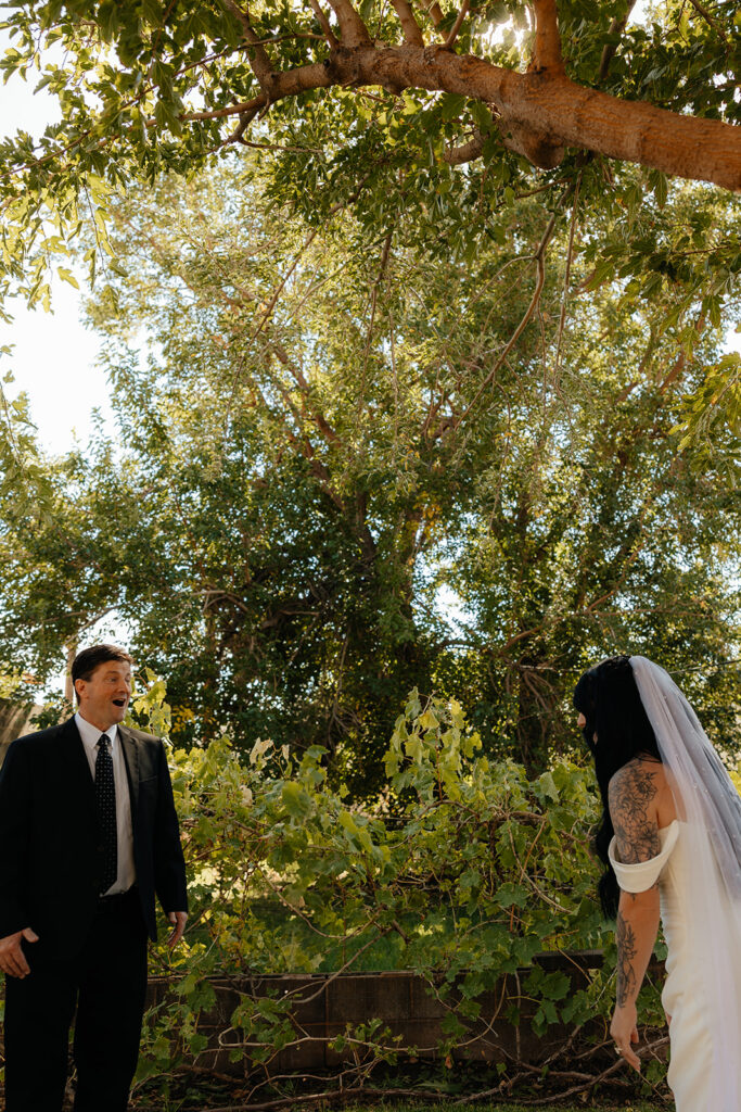 father of the bride emotional during his first look with the bride