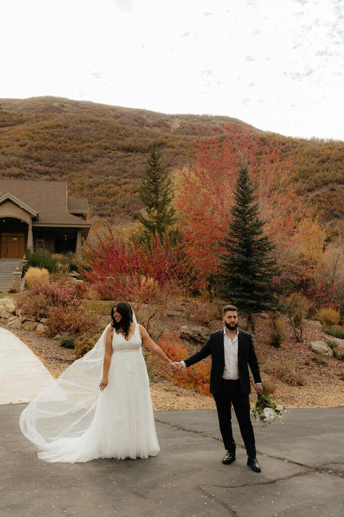 happy couple at their dream fall wedding
