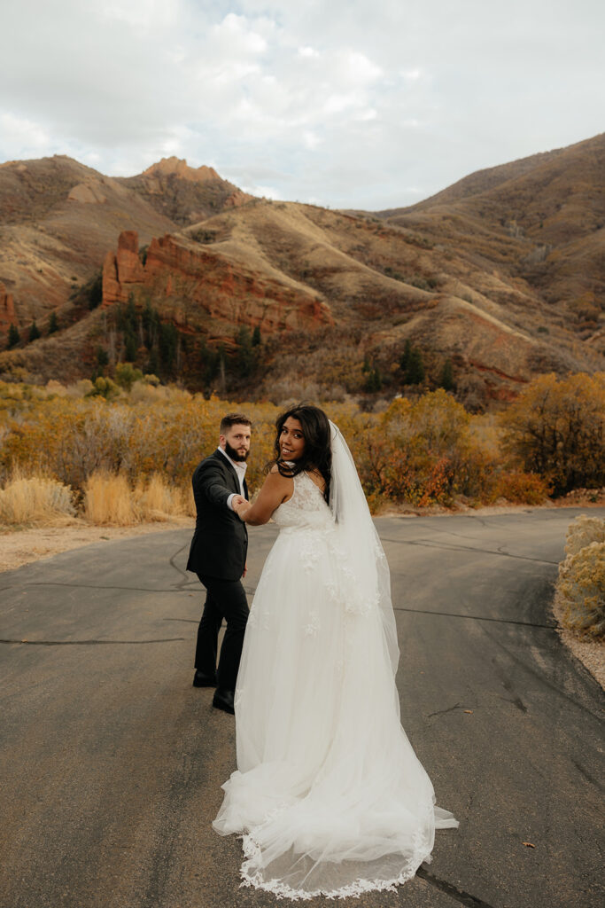 happy couple at their dream fall wedding day