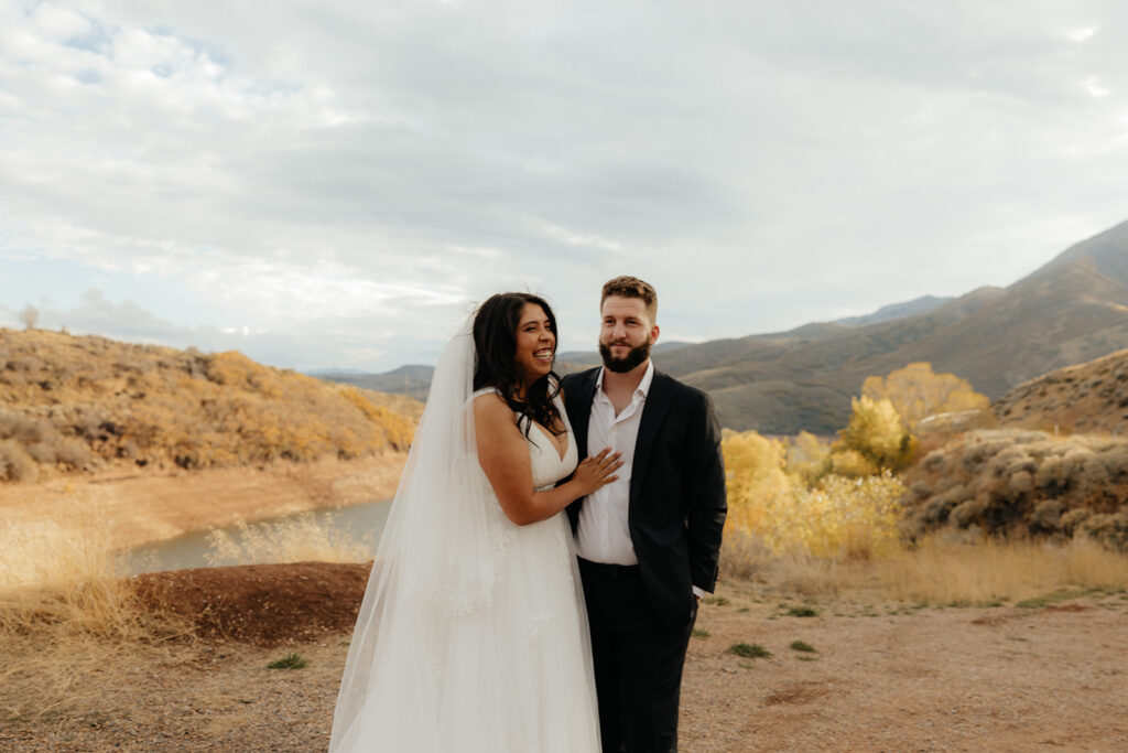 golden hour bride and groom portraits