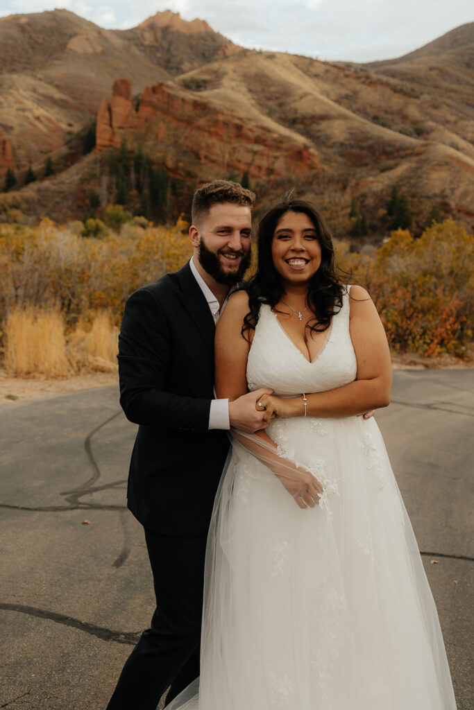 cute picture of the newlyweds hugging