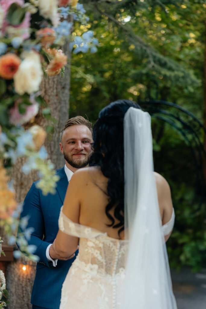 bride and groom emotional at their wedding ceremony