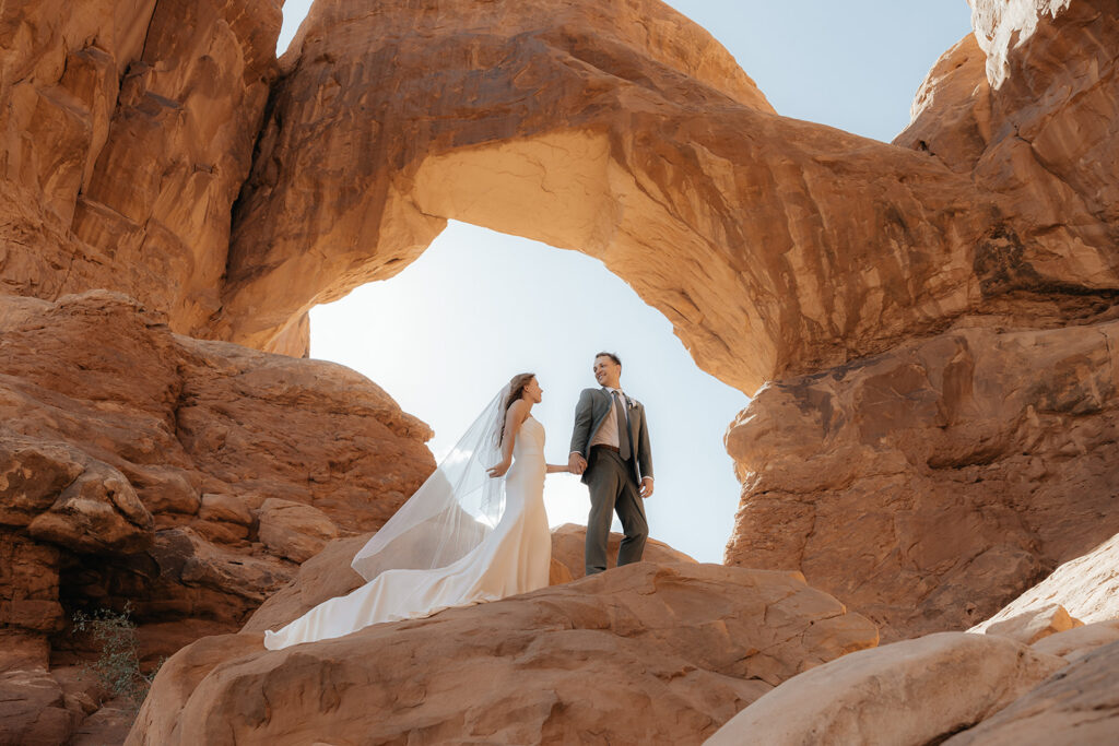 Bride and groom at their fun bridal portraits