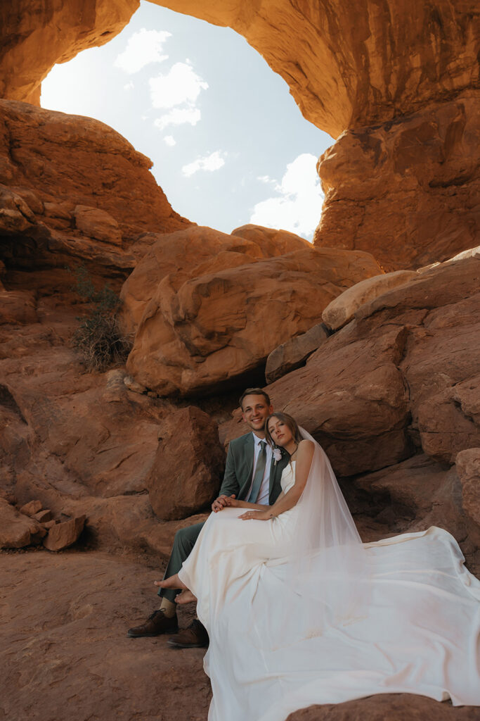 Newly married couple at their intimate bridal photos