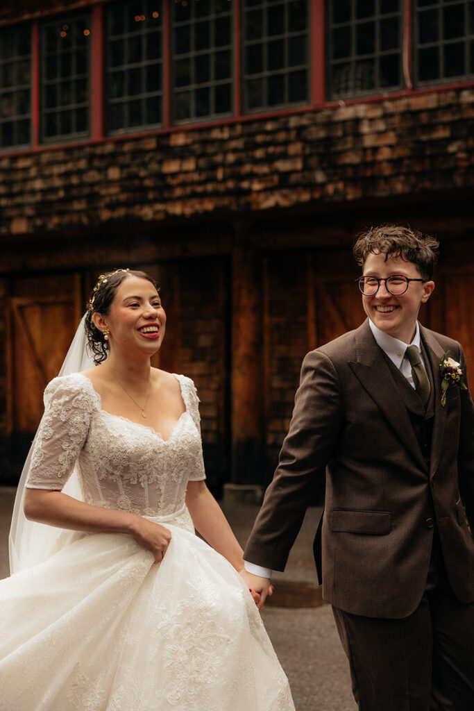 Cute picture of the bride and groom holding hands
