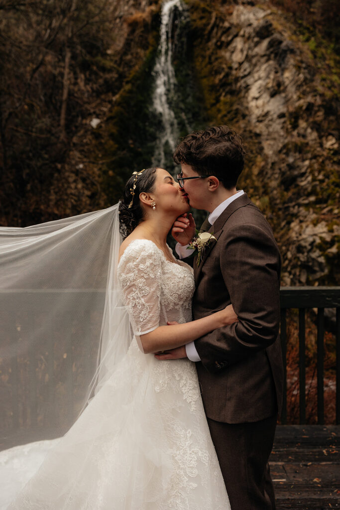 Beautiful picture of the newlyweds kissing