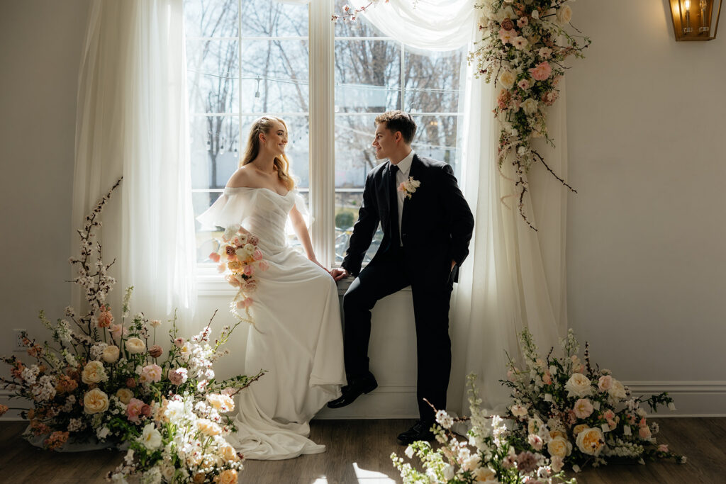 bride and groom emotional during their bridal portraits