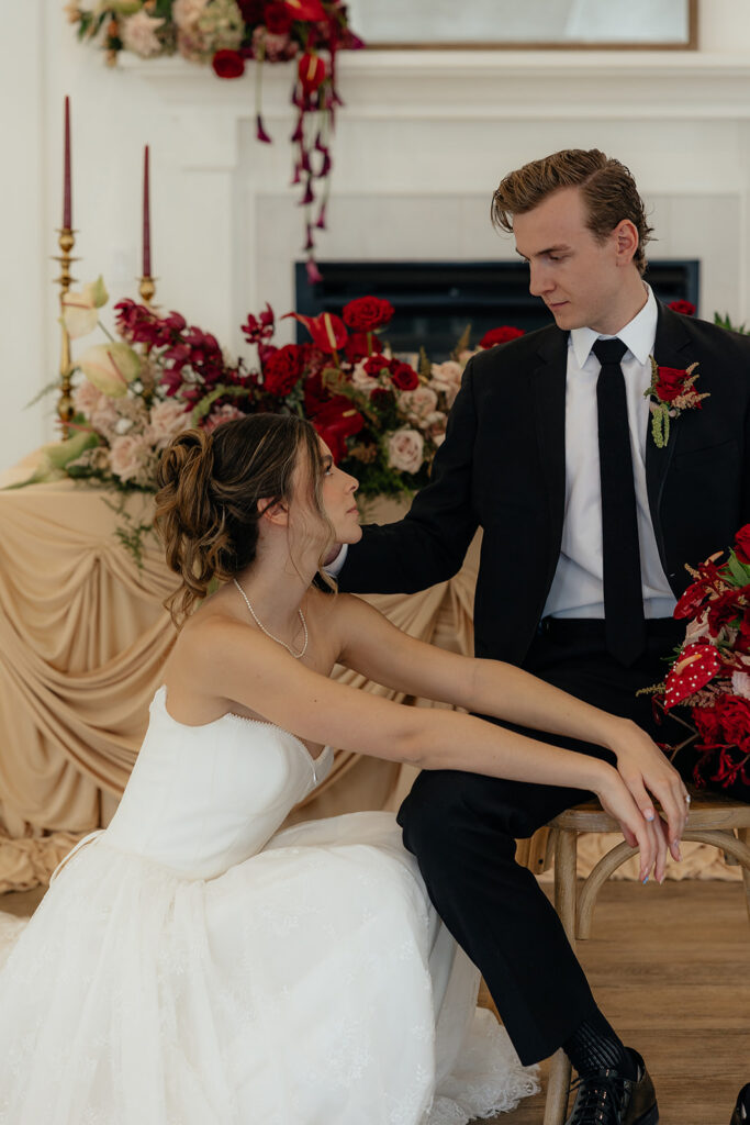 cute picture of the newlyweds laughing with each other
