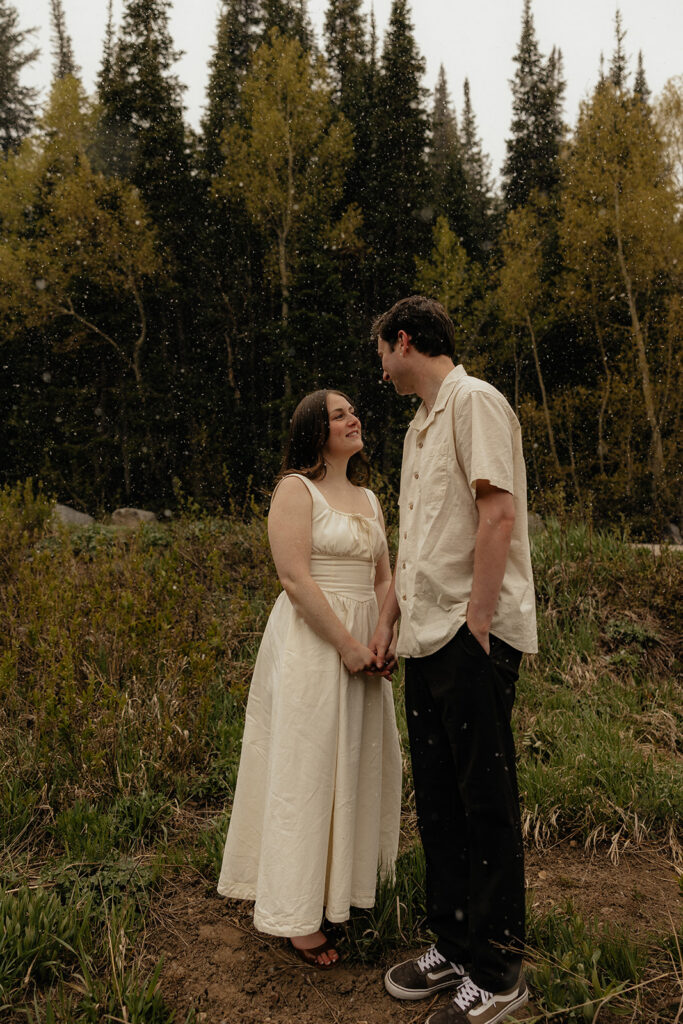 Utah Mountain Engagement Photos with an Unexpected Snowfall